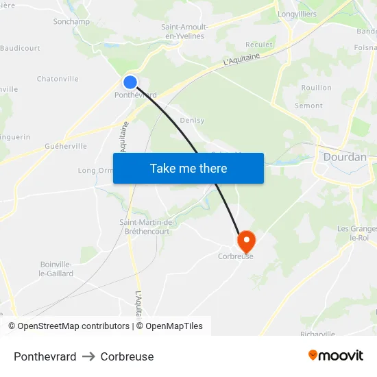 Ponthevrard to Corbreuse map