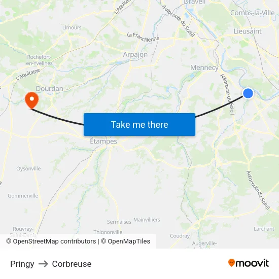 Pringy to Corbreuse map
