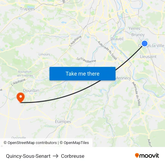 Quincy-Sous-Senart to Corbreuse map