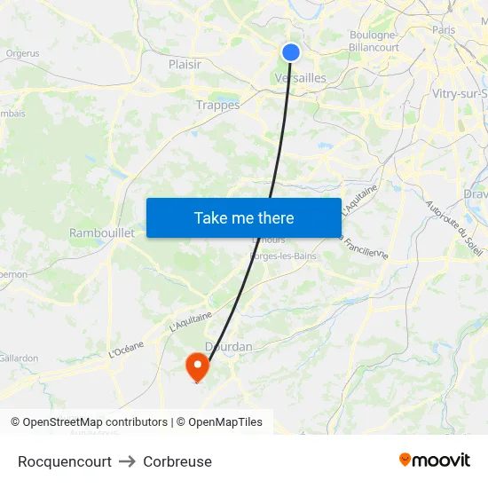 Rocquencourt to Corbreuse map