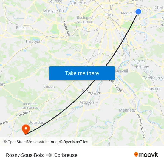 Rosny-Sous-Bois to Corbreuse map