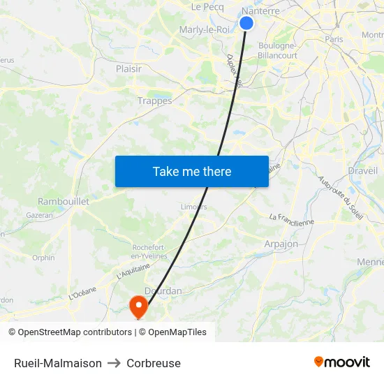 Rueil-Malmaison to Corbreuse map
