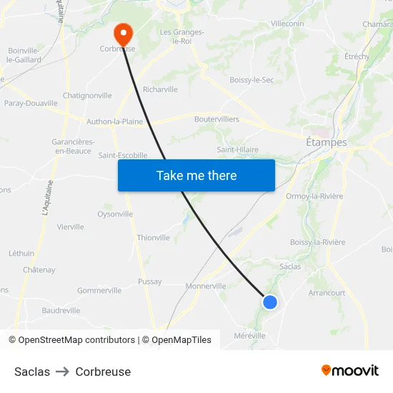 Saclas to Corbreuse map