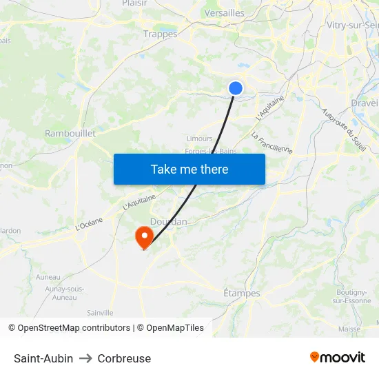 Saint-Aubin to Corbreuse map
