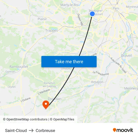 Saint-Cloud to Corbreuse map