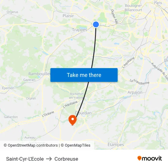 Saint-Cyr-L'Ecole to Corbreuse map