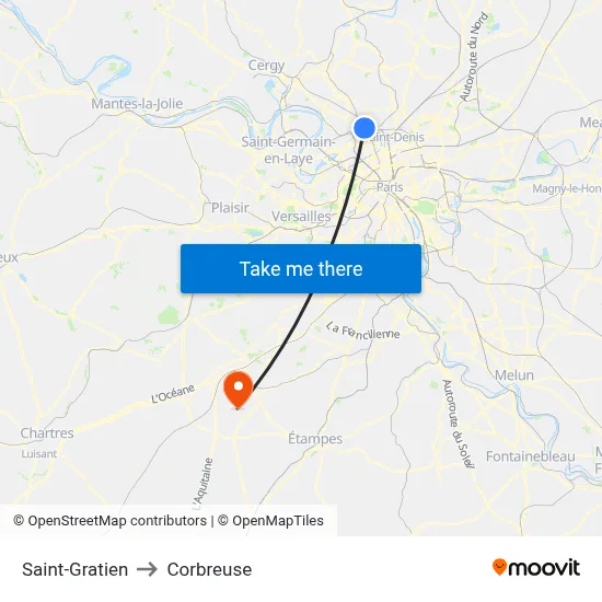 Saint-Gratien to Corbreuse map