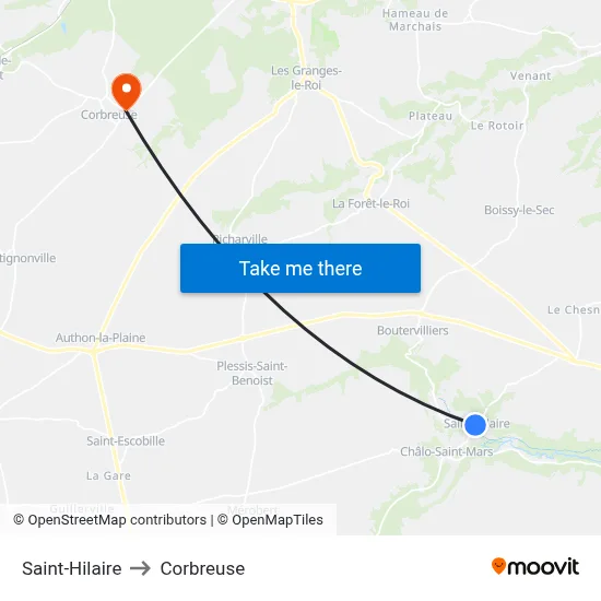 Saint-Hilaire to Corbreuse map