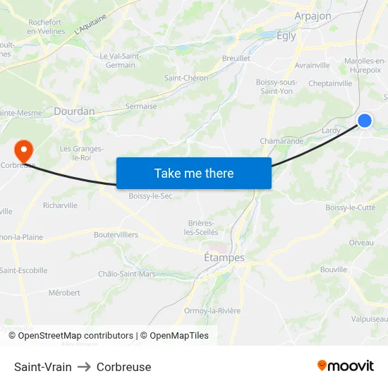 Saint-Vrain to Corbreuse map