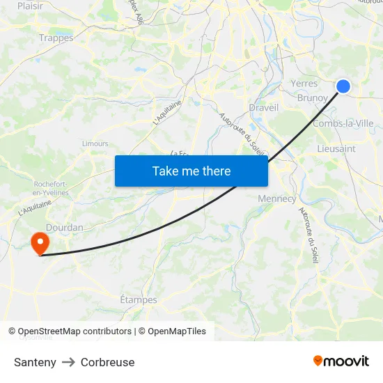 Santeny to Corbreuse map