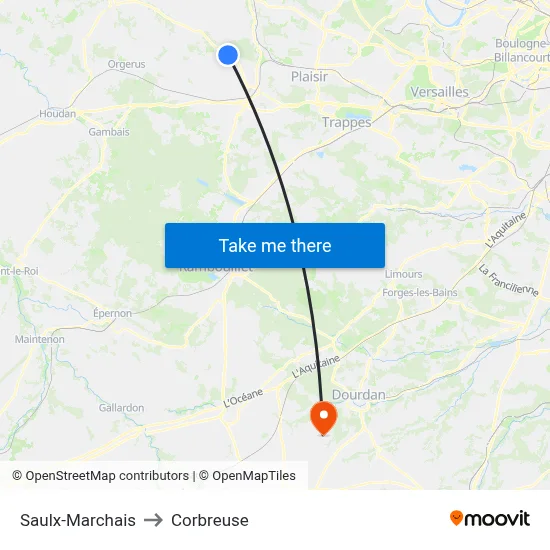 Saulx-Marchais to Corbreuse map