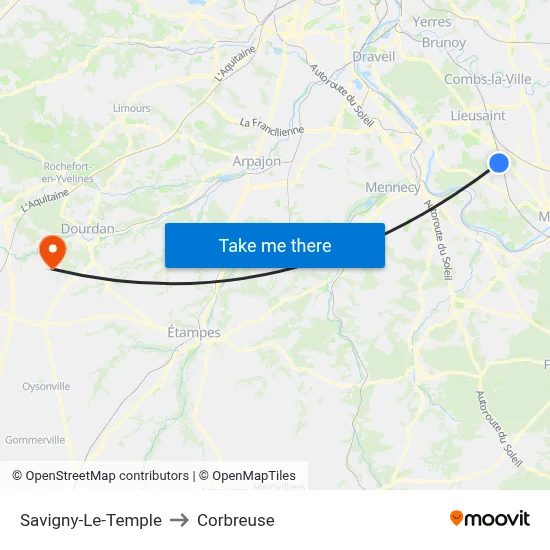 Savigny-Le-Temple to Corbreuse map