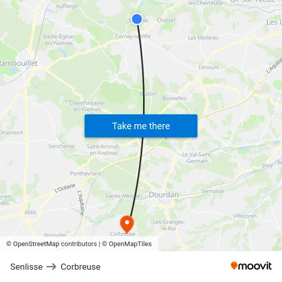 Senlisse to Corbreuse map