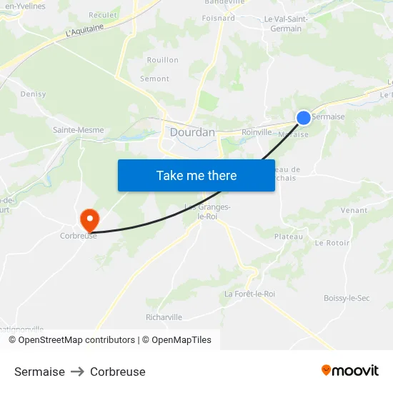 Sermaise to Corbreuse map