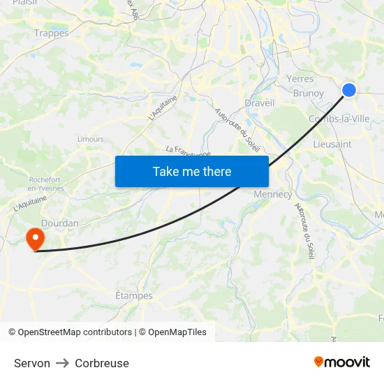 Servon to Corbreuse map