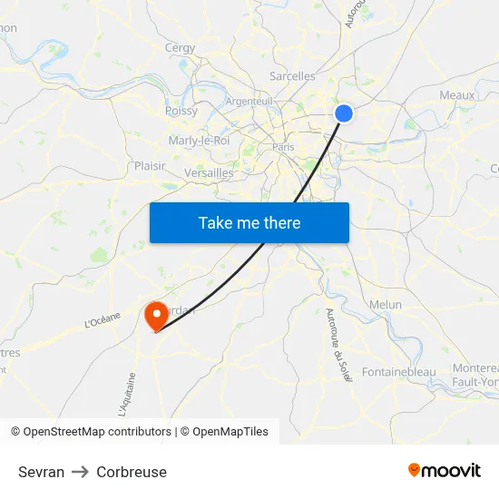 Sevran to Corbreuse map