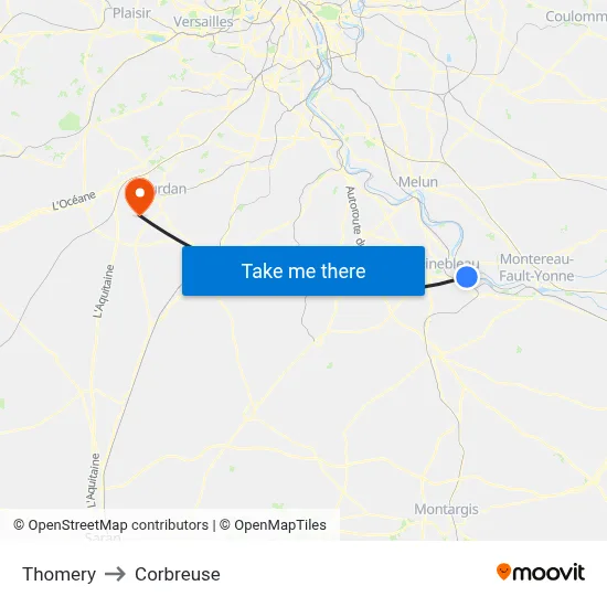 Thomery to Corbreuse map