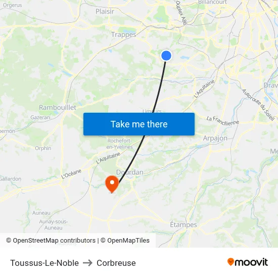 Toussus-Le-Noble to Corbreuse map