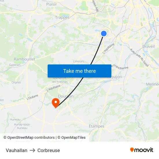 Vauhallan to Corbreuse map