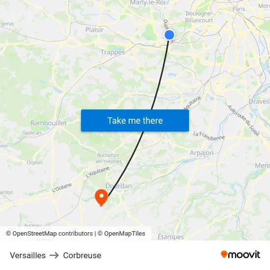 Versailles to Corbreuse map