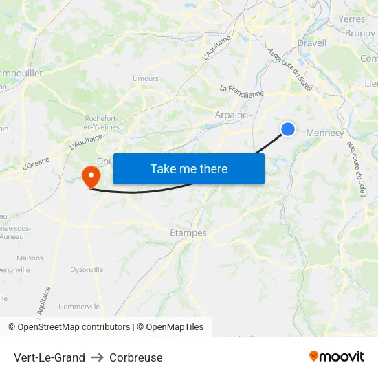 Vert-Le-Grand to Corbreuse map