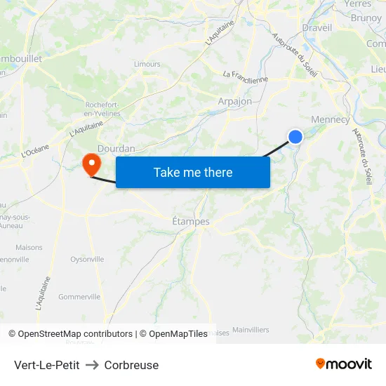 Vert-Le-Petit to Corbreuse map