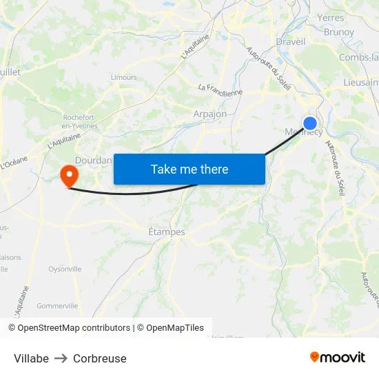 Villabe to Corbreuse map