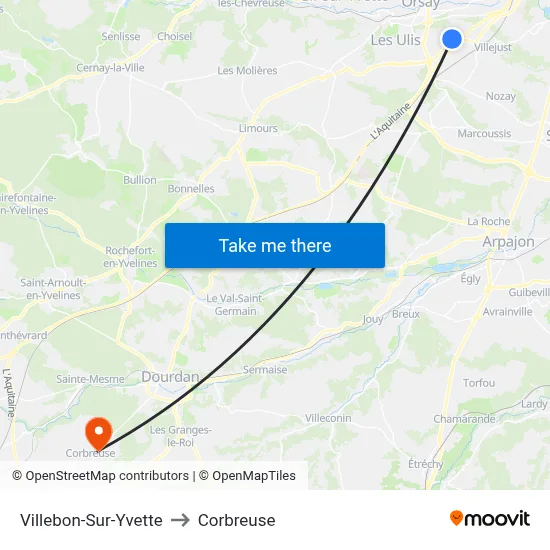 Villebon-Sur-Yvette to Corbreuse map
