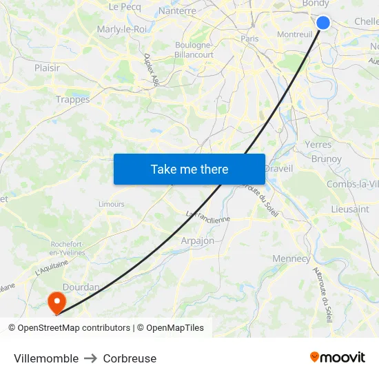 Villemomble to Corbreuse map