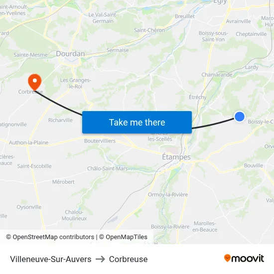 Villeneuve-Sur-Auvers to Corbreuse map