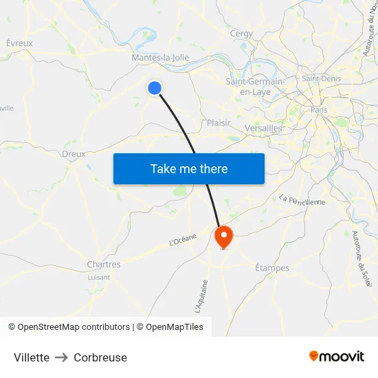 Villette to Corbreuse map