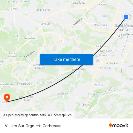 Villiers-Sur-Orge to Corbreuse map