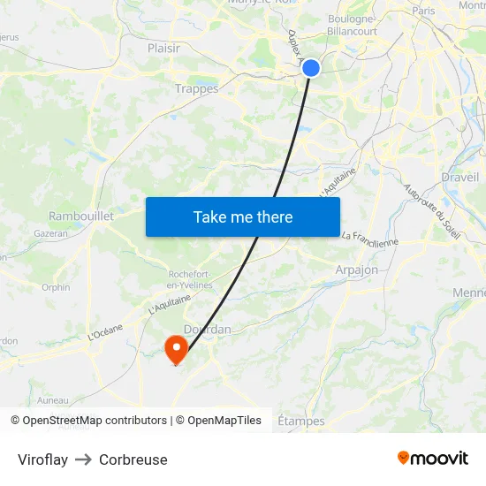 Viroflay to Corbreuse map