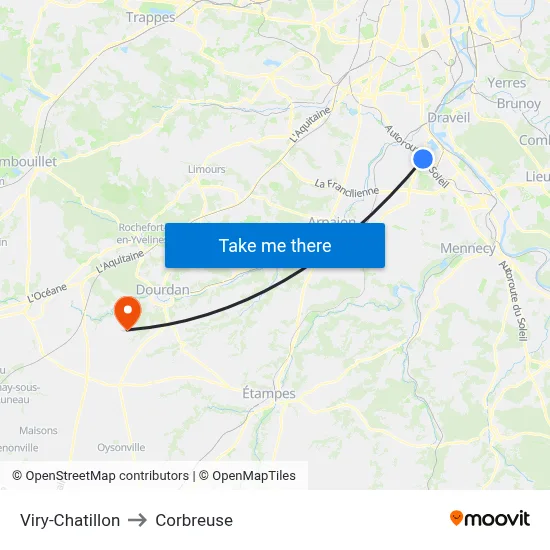 Viry-Chatillon to Corbreuse map