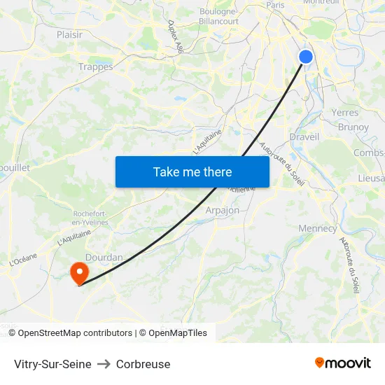 Vitry-Sur-Seine to Corbreuse map