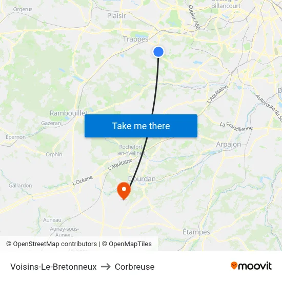 Voisins-Le-Bretonneux to Corbreuse map