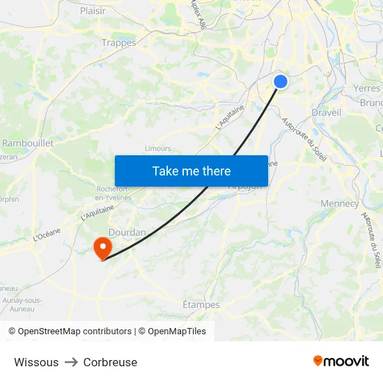 Wissous to Corbreuse map