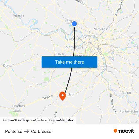 Pontoise to Corbreuse map
