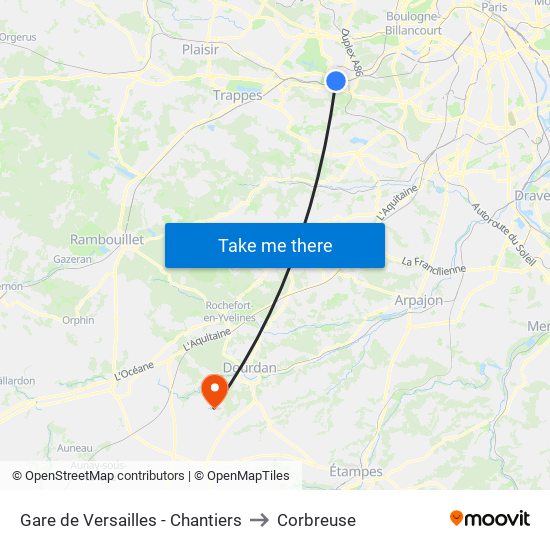 Gare de Versailles - Chantiers to Corbreuse map