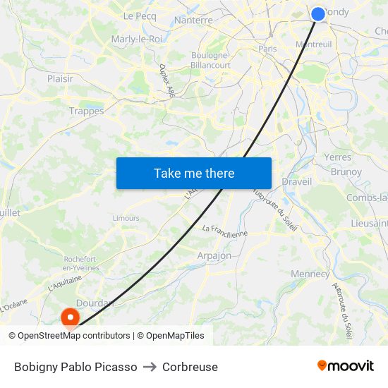 Bobigny Pablo Picasso to Corbreuse map