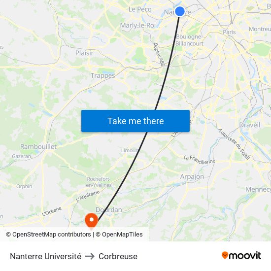 Nanterre Université to Corbreuse map