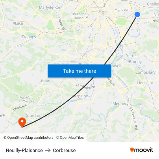 Neuilly-Plaisance to Corbreuse map