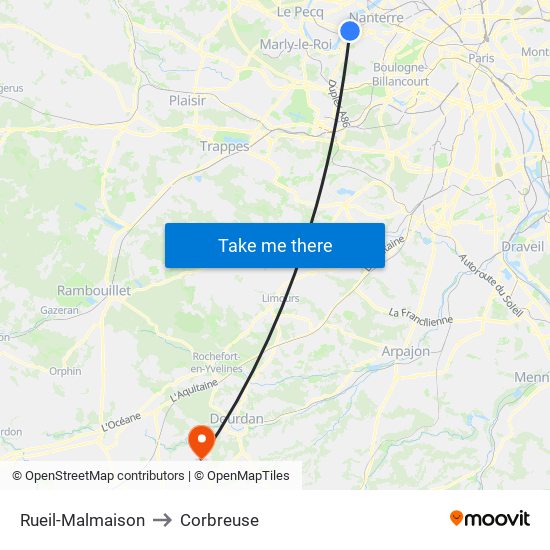 Rueil-Malmaison to Corbreuse map