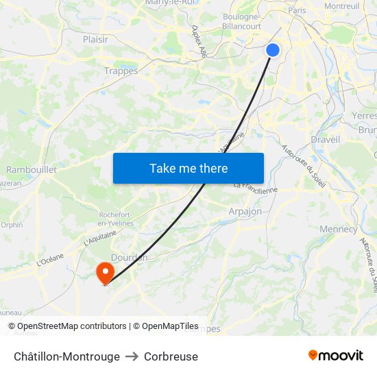 Châtillon-Montrouge to Corbreuse map