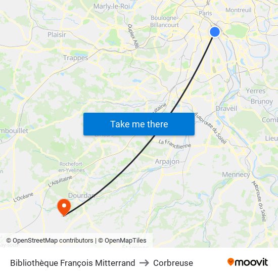 Bibliothèque François Mitterrand to Corbreuse map