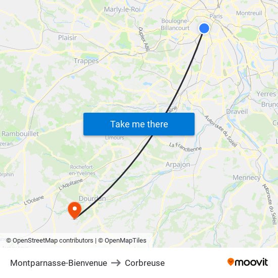 Montparnasse-Bienvenue to Corbreuse map