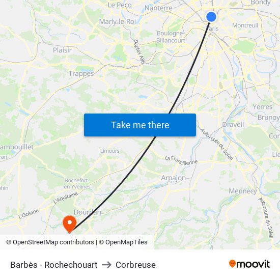 Barbès - Rochechouart to Corbreuse map