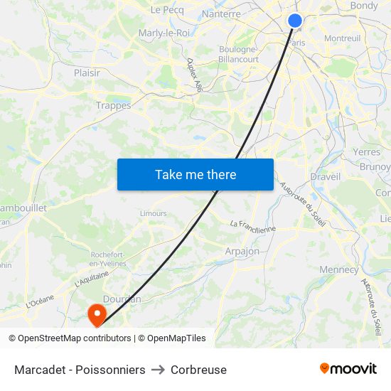 Marcadet - Poissonniers to Corbreuse map