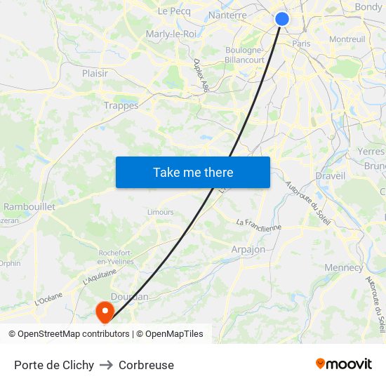 Porte de Clichy to Corbreuse map