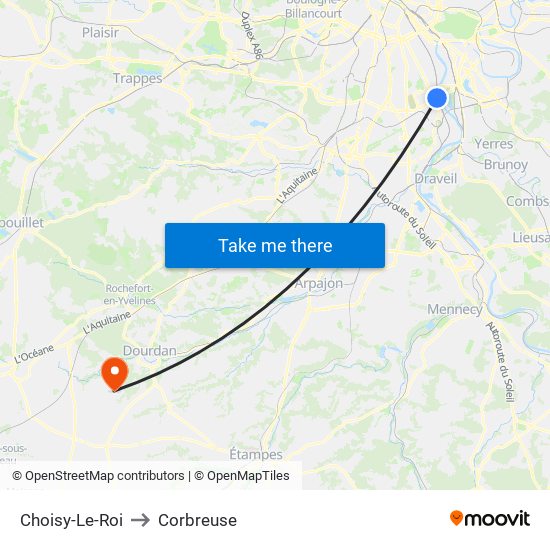 Choisy-Le-Roi to Corbreuse map